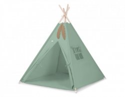 Namiot TIPI dla dzieci +mata + zawieszki pióra - szałwia