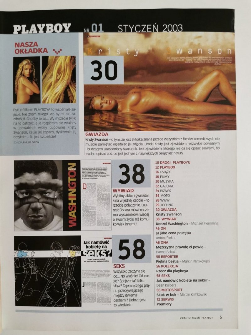 PLAYBOY NR 1 (122) STYCZEŃ 2003 KRISTY SWANSON
