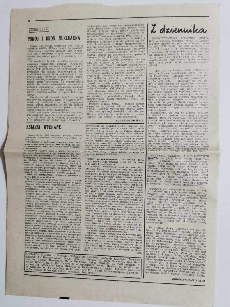 GWIAZDA MORZA NUMER 6 (87) GDAŃSK 15 i 22 III 1987