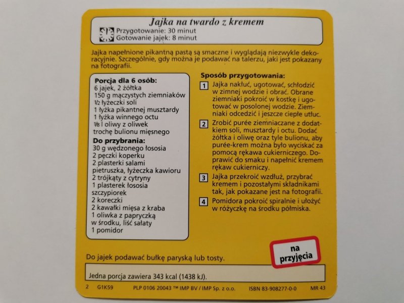 KARTA KULINARNA NR. 59 JAJKA NA TWARDO Z KREMEM