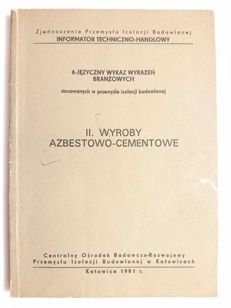 6-JĘZYCZNY WYKAZ WYRAŻEŃ BRANŻOWYCH CZĘŚĆ II WYROBY AZBESTOWO-CEMENTOWE