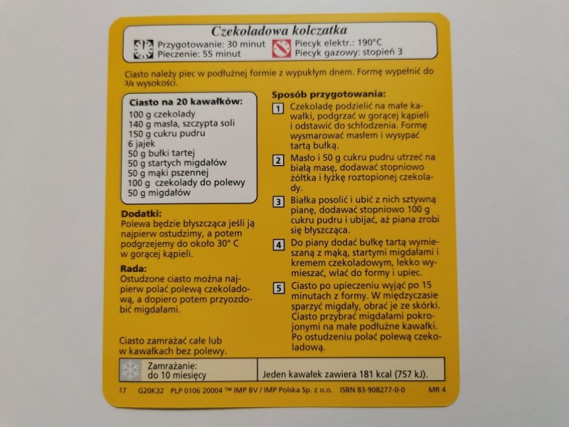 KARTA KULINARNA NR. 32 CZEKOLADOWA KOLCZATKA