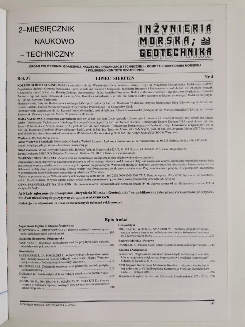 INŻYNIERIA MORSKA I GEOTECHNIKA NR 4/2016