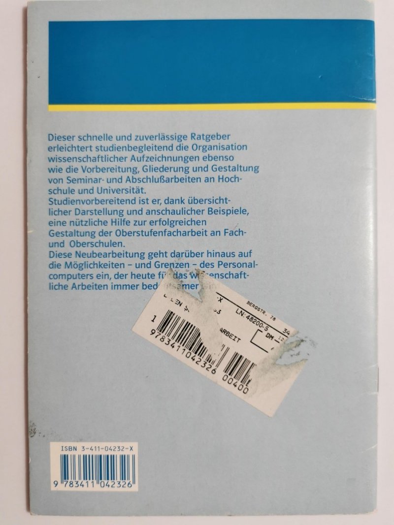 DUDEN. DIE SCHRIFTLICHE ARBEIT - Klaus Poenicke 1989