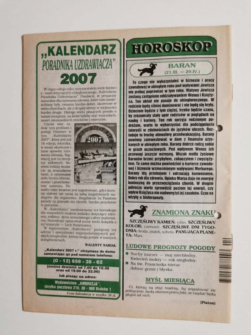 PORADNIK UZDRAWIACZA NR 4/173 KWIECIEŃ 2007 r.