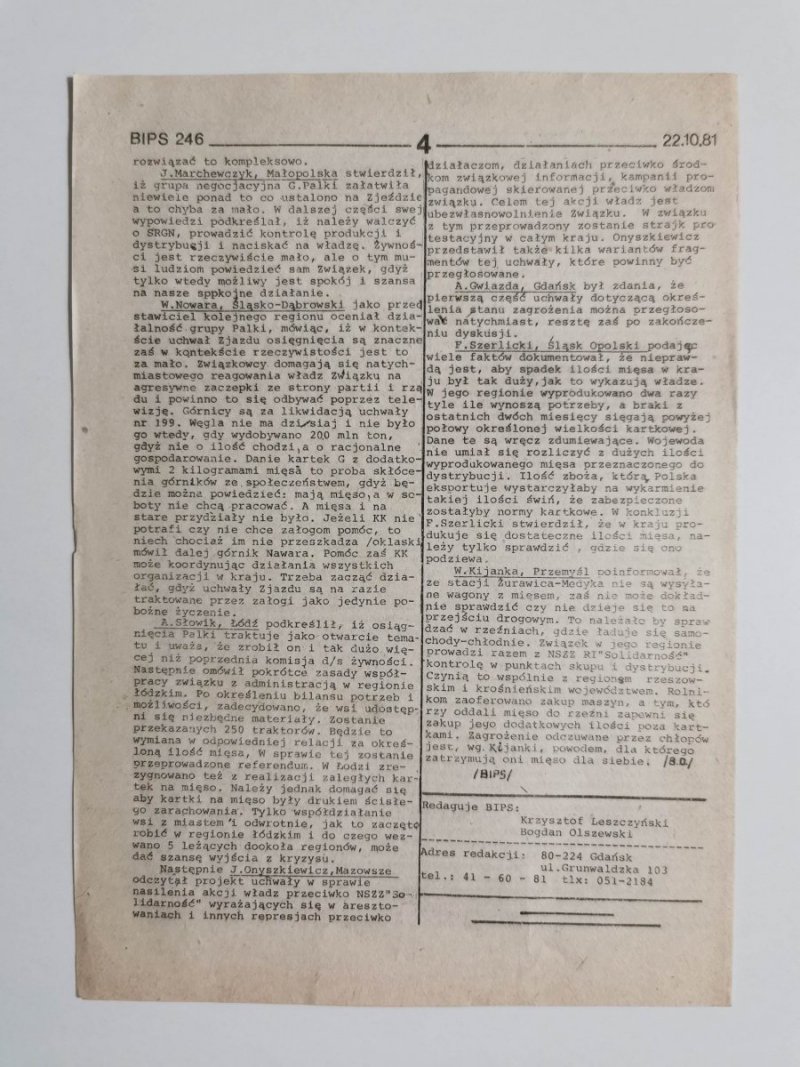 BIPS SERWIS INFORMACYJNY NR 246 GDAŃSK 22.10.81