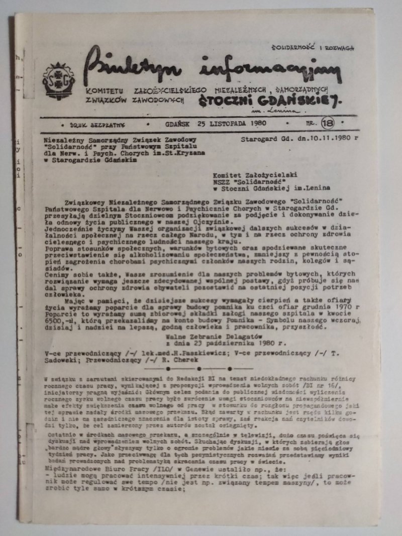 BIULETYN INFORMACYJNY STOCZNI GDAŃSKIEJ NR 18 – 25.11.1980