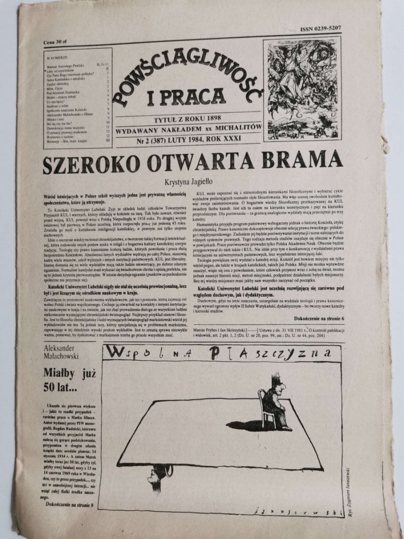 POWŚCIĄGLIWOŚĆ I PRACA NR 2 (387) LUTY 1984, ROK XXXI