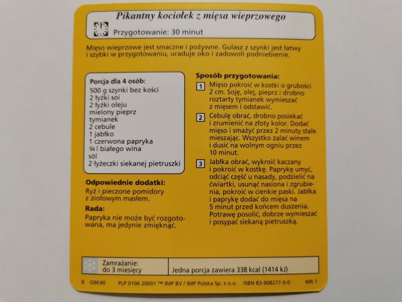 KARTA KULINARNA NR. 40 PIKANTNY KOCIOŁEK Z MIĘSA WIEPRZOWEGO