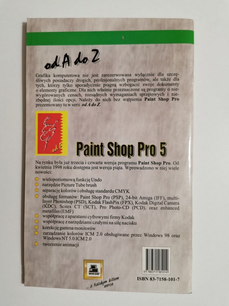PAINT SHOP PRO 5 OD A DO Z - Małgorzata Sawicka 1998