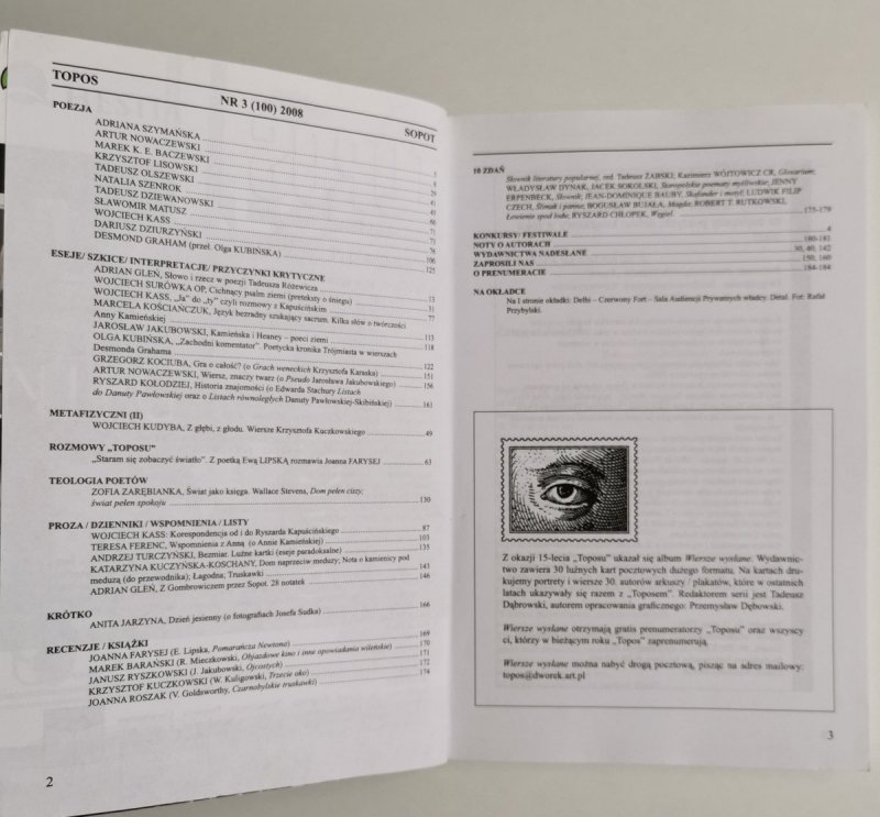 TOPOS DWUMIESIĘCZNIK LITERACKI NR 3 (100) 2008 ROK XV 