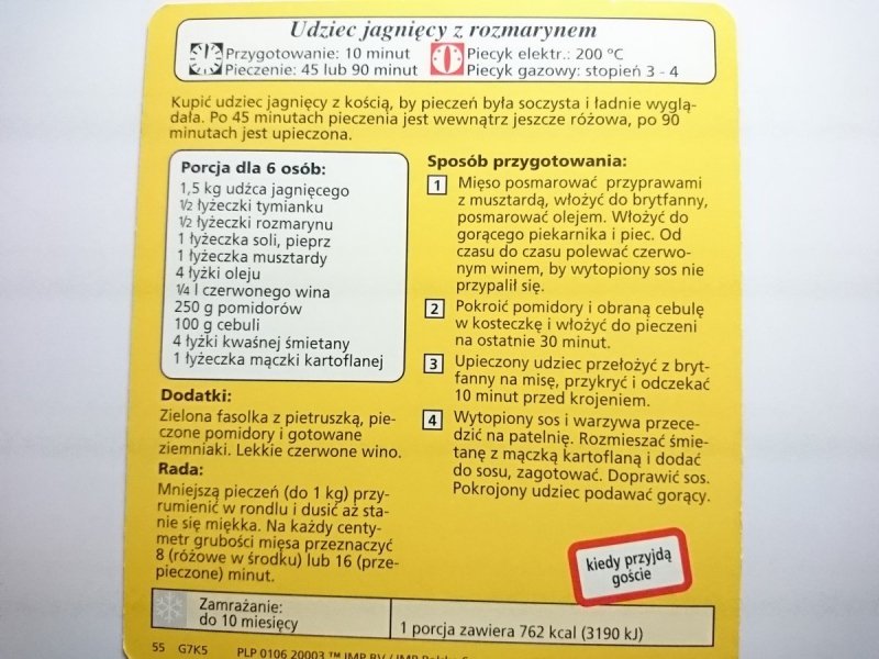 KARTA KULINARNA NR 5 UDZIEC JAGNIĘCY Z ROZMARYNEM