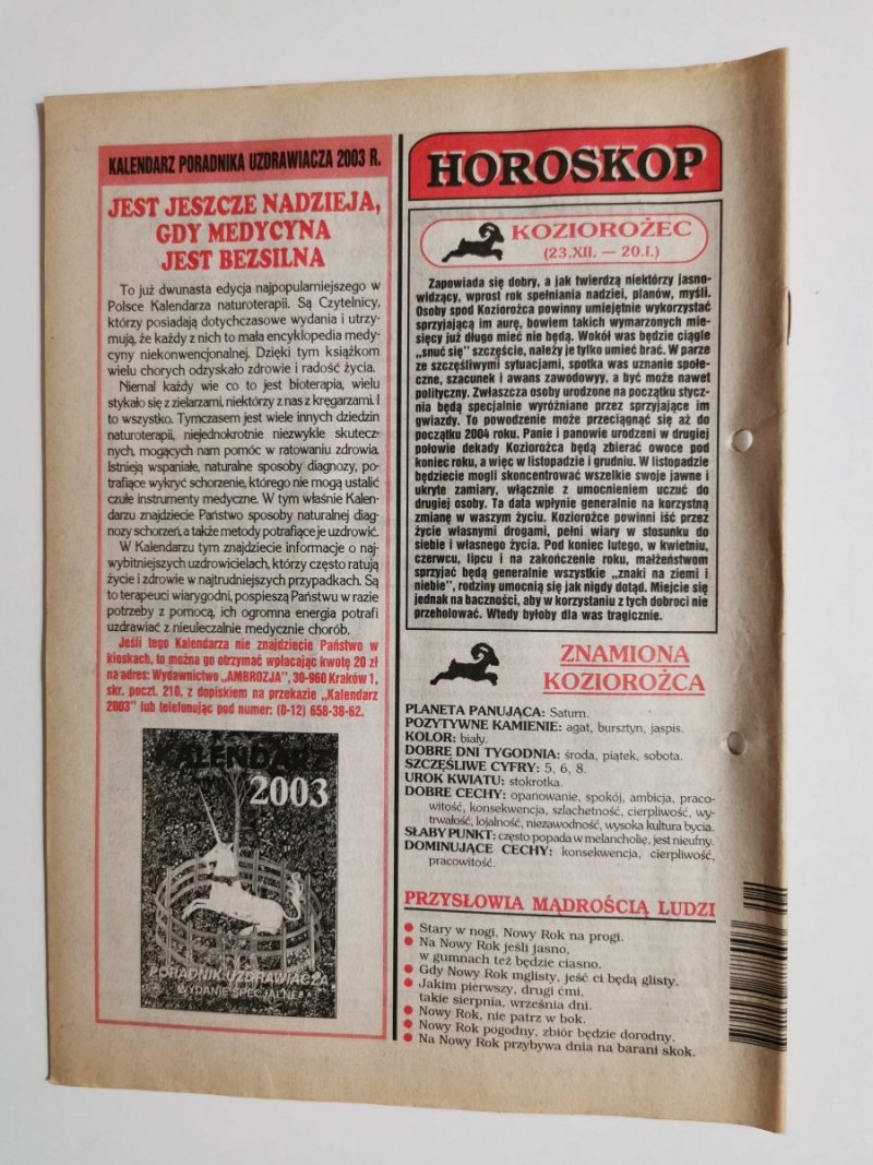 PORADNIK UZDRAWIACZA NR 1/122 STYCZEŃ 2003 r.