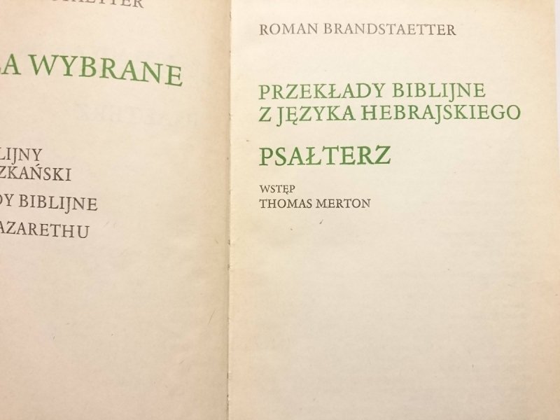 PSAŁTERZ. PRZEKŁADY BIBLIJNE Z JĘZYKA HEBRAJSKIEGO 1983