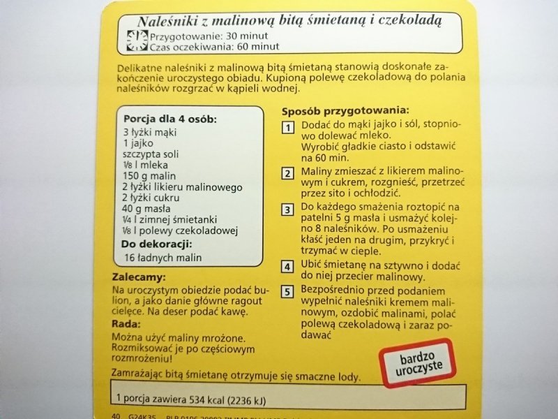 KARTA KULINARNA NR 35 NALEŚNIKI Z MALINOWĄ BITĄ