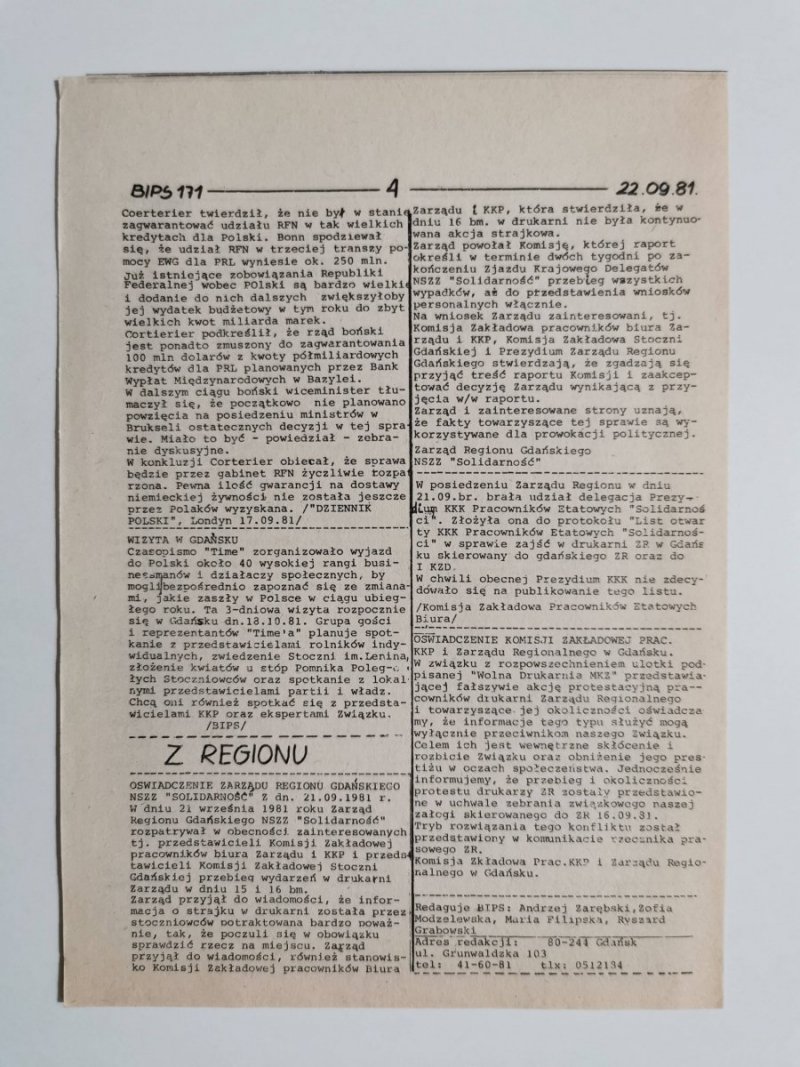 BIPS SERWIS INFORMACYJNY NR 171 22.09.81