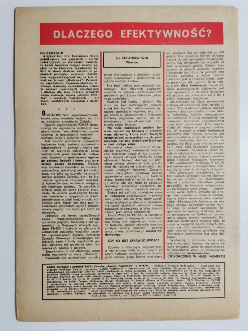 HODOWCA GOŁĘBI POCZTOWYCH NR 5 1969