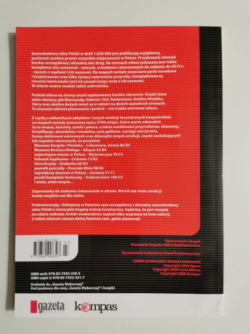 POLSKA ATLAS SAMOCHODOWY 1: 250 000 CZĘŚĆ POŁUDNIOWA I WARSZAWA 2008