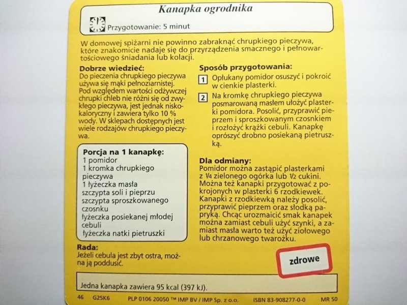 KARTA KULINARNA NR 6 KANAPKA OGRODNIKA