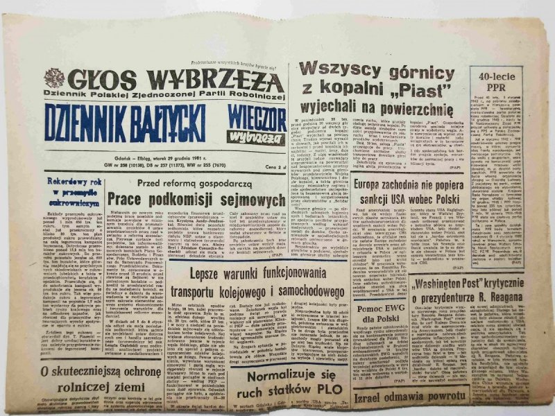 GŁOS WYBRZEŻA DZIENNIK BAŁTYCKI wtorek 29 grudnia 1981