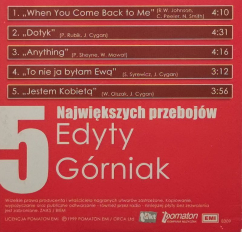 CD. 5 NAJWIĘKSZYCH PRZEBOJÓW - Edyta Górniak