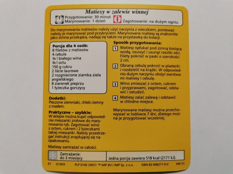 KARTA KULINARNA NR. 9 MATIESY W ZALEWIE WINNEJ
