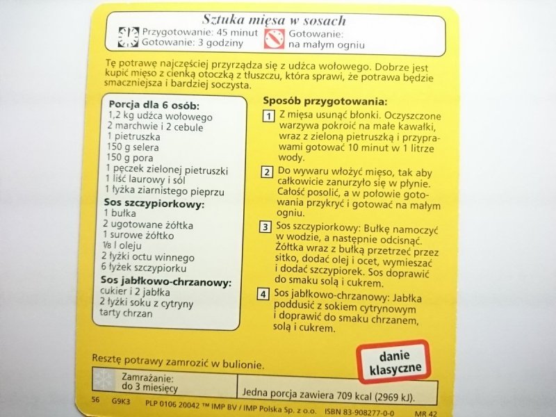 KARTA KULINARNA NR 3 SZTUKA MIĘSA W SOSACH