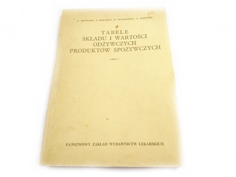 TABELE SKŁADU I WARTOŚCI ODŻYWCZYCH PRODUKTÓW SPOŻYWCZYCH CZĘŚĆ I