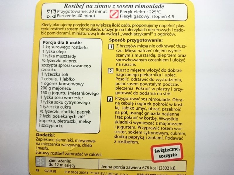 KARTA KULINARNA NR 28 ROSTBEF NA ZIMNO Z SOSEM