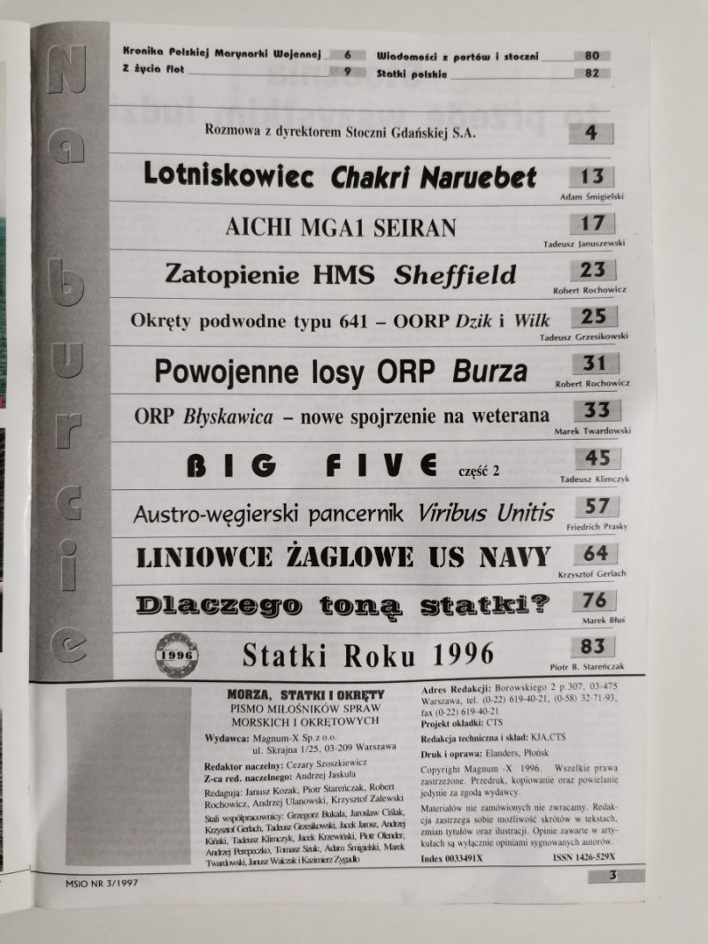 MORZA STATKI I OKRĘTY NR 3'97 LIPIEC-WRZESIEŃ 
