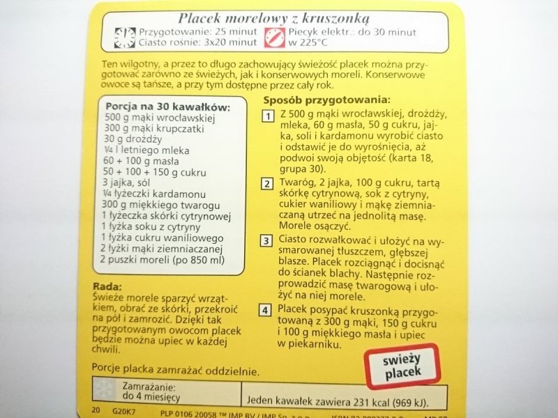 KARTA KULINARNA NR 7 PLACEK MORELOWY Z KRUSZONKĄ