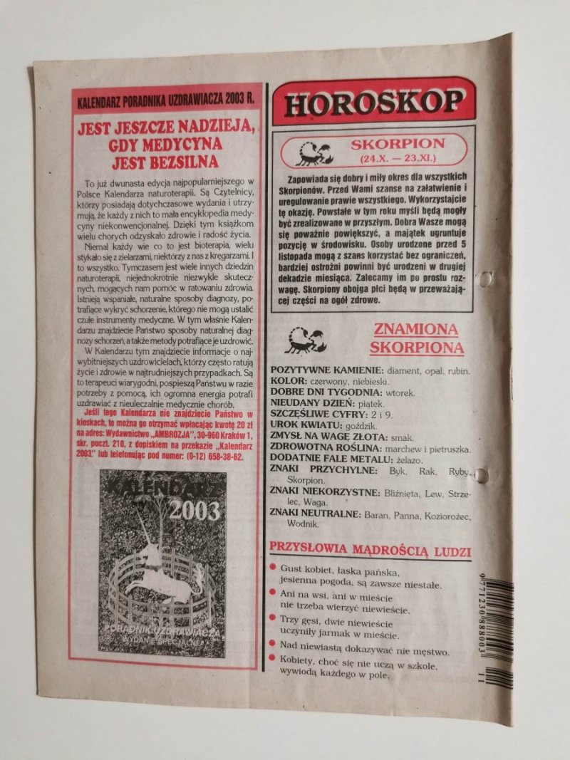 PORADNIK UZDRAWIACZA NR 11/120 LISTOPAD 2002 r.