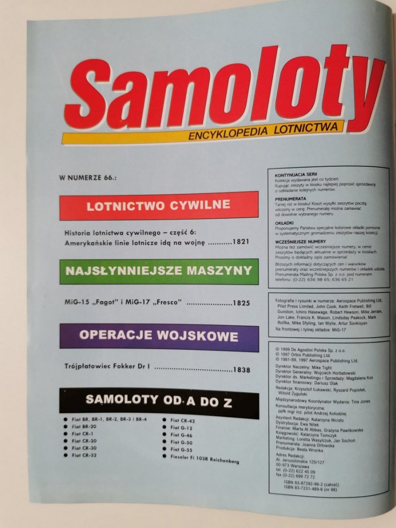 SAMOLOTY ENCYKLOPEDIA LOTNICTWA NR 66 
