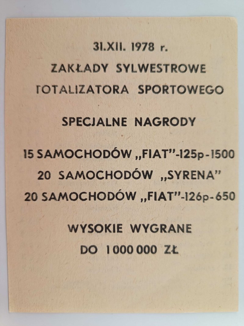 ZAKŁADY SYLWESTROWE 1978 ROK SPECJALNE NAGRODY ZESTAW PAR