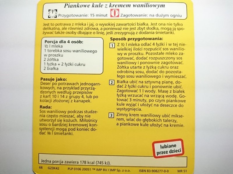 KARTA KULINARNA NR 42 PIANKOWE KULE Z KREMEM