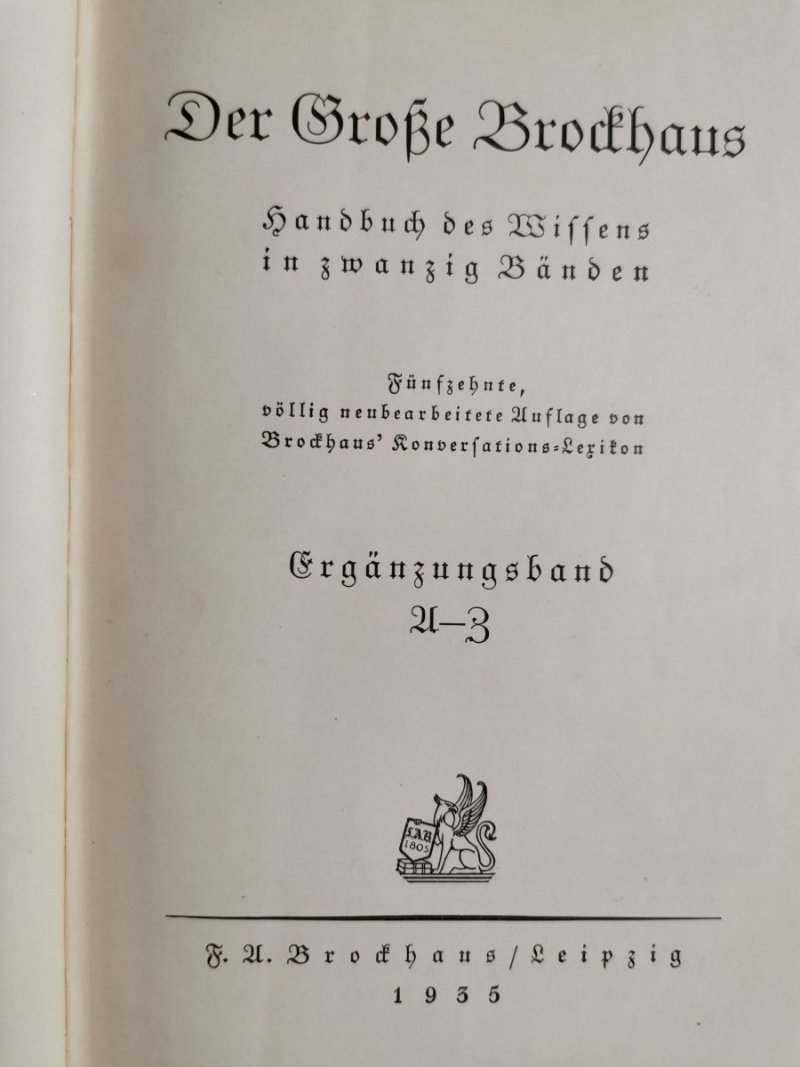 DER GROSSE BRODHAUS ERGANZUNGSBAND 1935