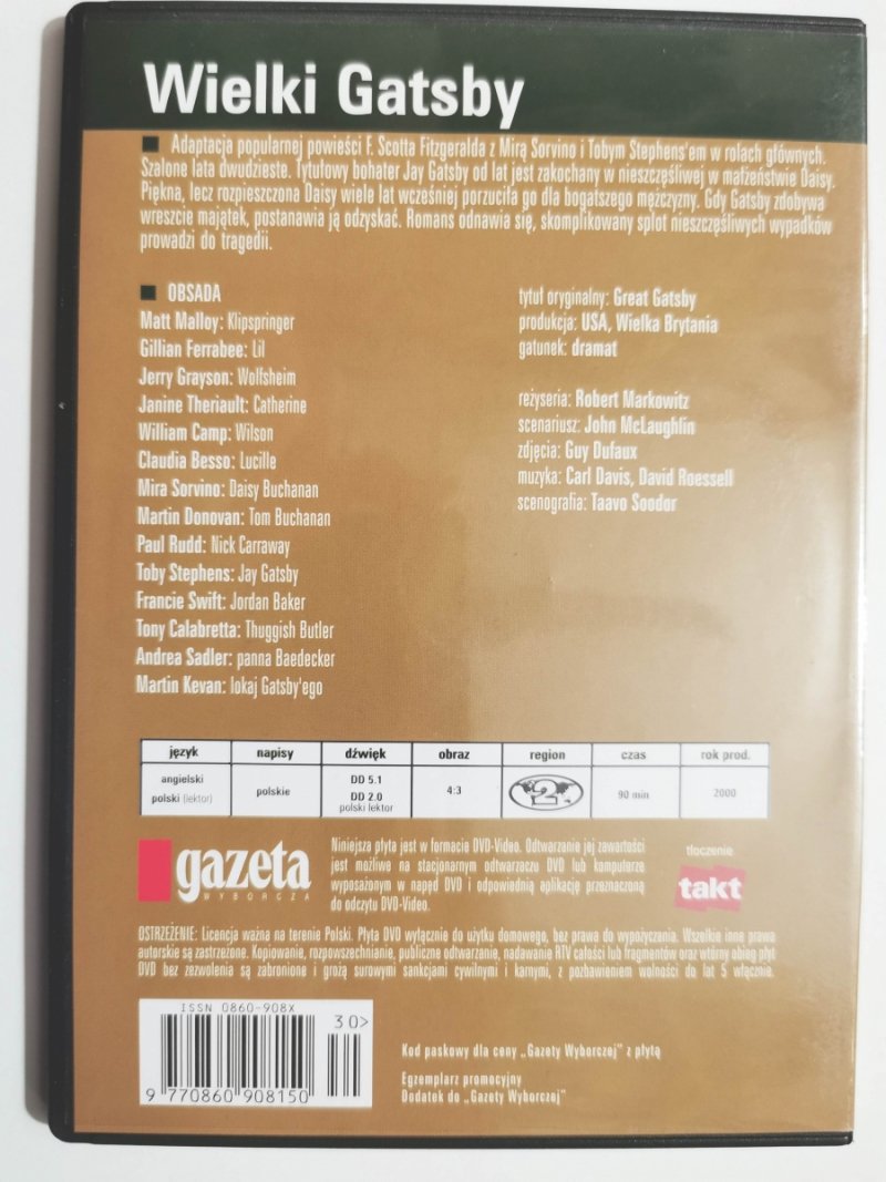 DVD. WIELKI GATSBY. REŻ. ROBERT MARKOWITZ