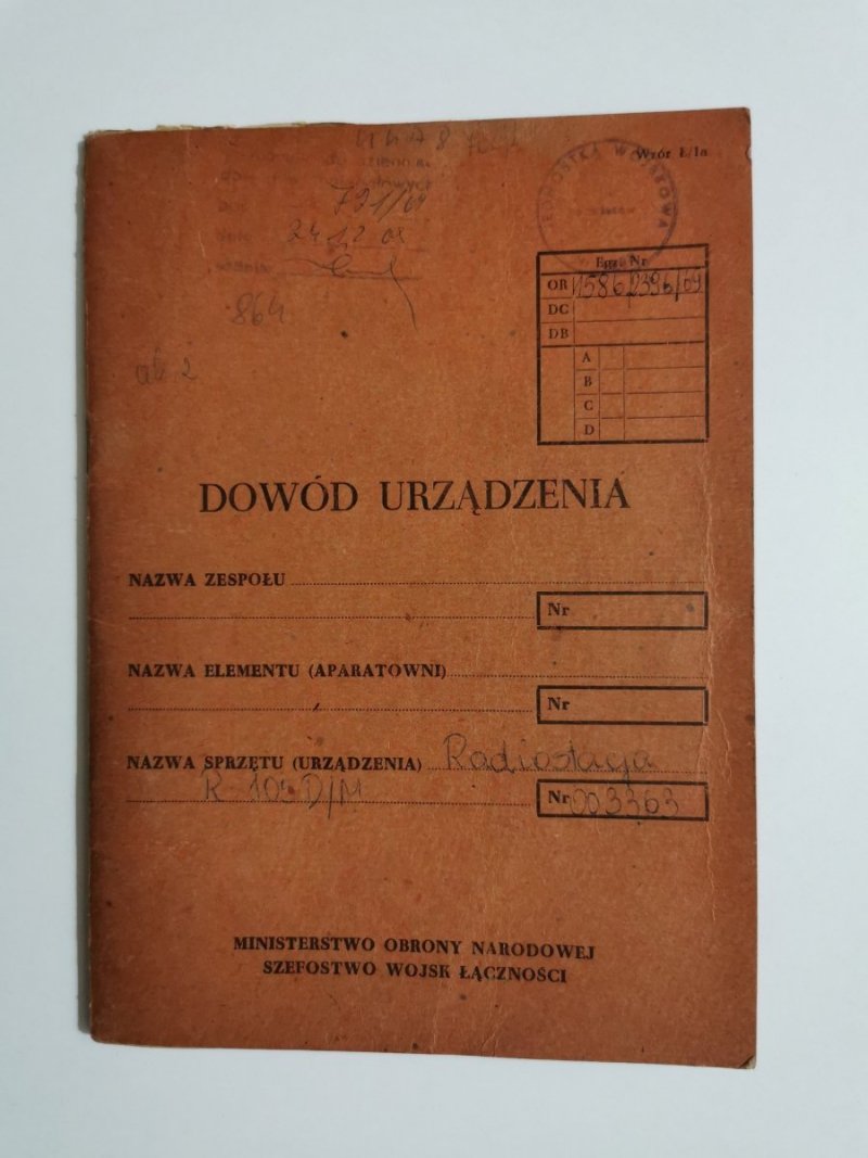 DOWÓD URZĄDZENIA RADIOSTACJA R-105 D/M 