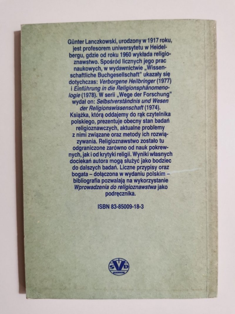 WPROWADZENIE DO RELIGIOZNAWSTWA - Gunter Lanczkowski 1986