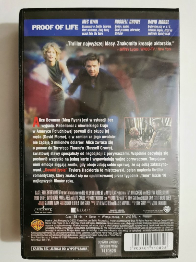 VHS. DOWÓD ŻYCIA. Meg Ryan i Russell Crowe