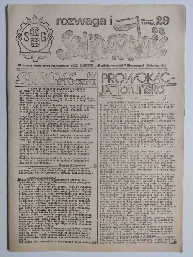 ROZWAGA I SOLIDARNOŚĆ NR 29 – 06.11.1981