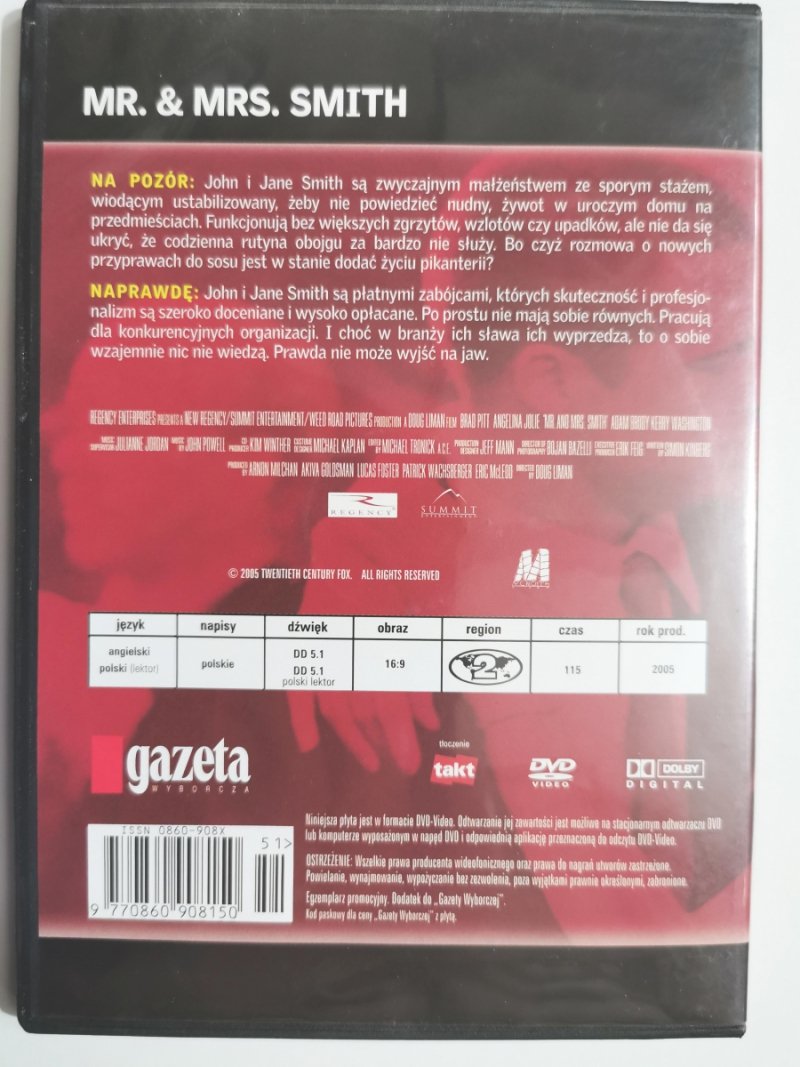 DVD. MR. I MRS. SMITH. REŻ. DOUNG LIMAN