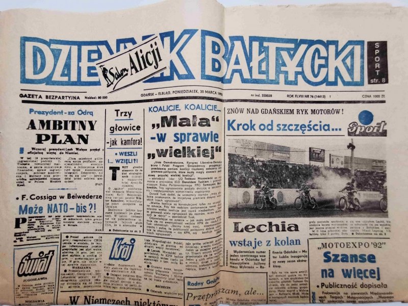 DZIENNIK BAŁTYCKI GDAŃSK-ELBLĄG, PONIEDZIAŁEK, 30 MARCA 1992
