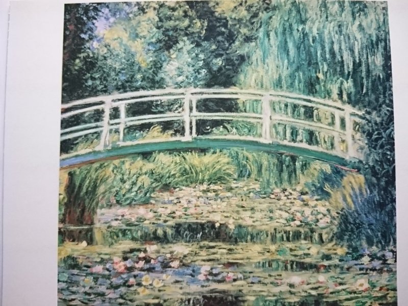 CLAUDE MONET. WHITE WATERLILIES AND BRIDGE