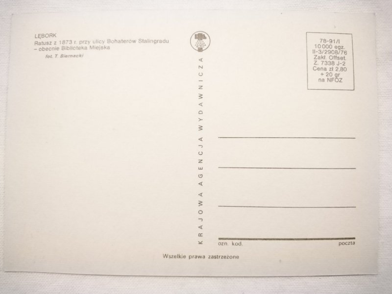 LĘBORK. RATUSZ Z 1873 r. PRZY ULICY BOHATERÓW STALINGRADU FOT. T. BIERNACKI