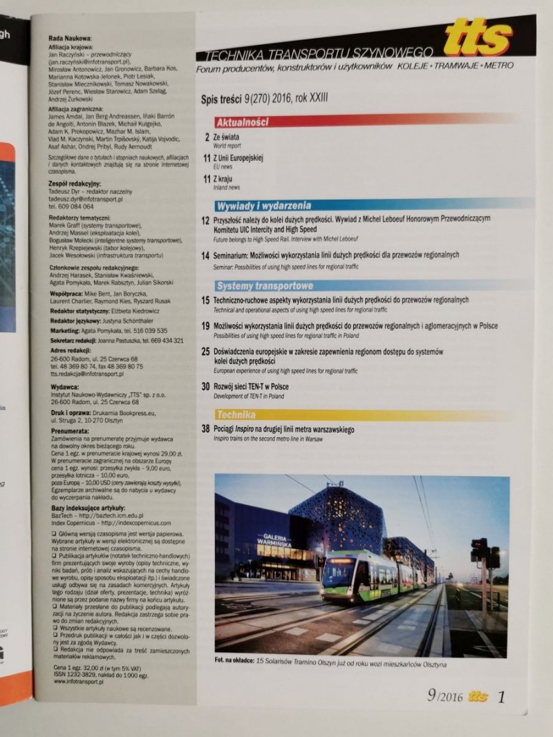 TTS TECHNIKA TRANSPORTU SZYNOWEGO NR 9/2016 