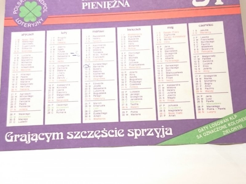KRAJOWA LOTERIA PIENIĘŻNA. KALENDARZYK '91