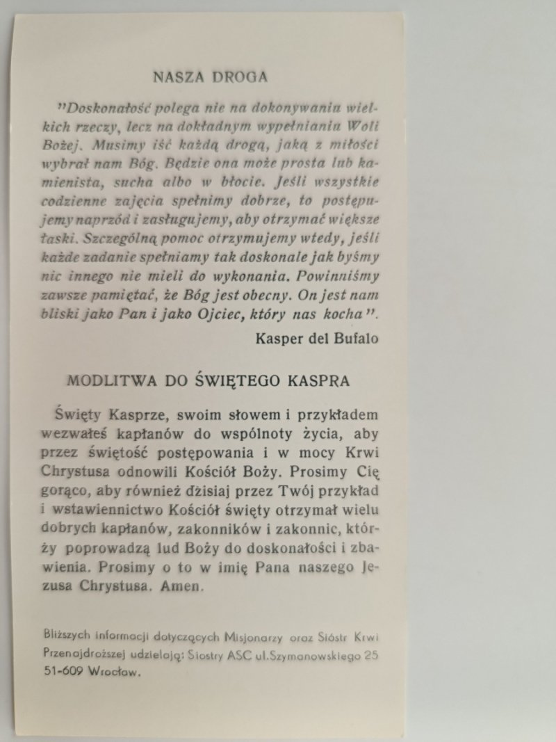 NASZA DROGA MODLITWA DO ŚWIĘTEGO KASPRA