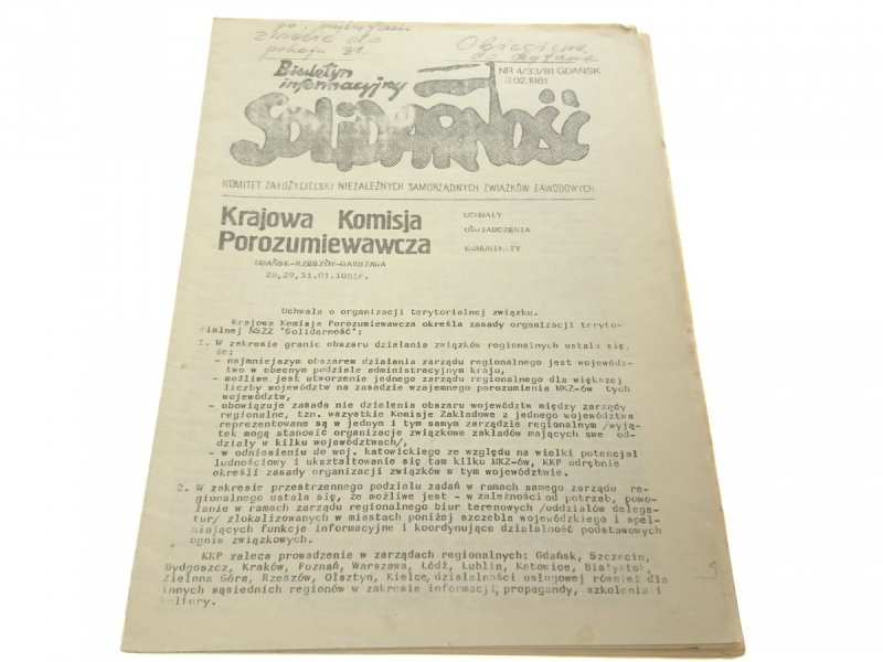 BIULETYN INFORMACYJNY SOLIDARNOŚĆ NR 4/33/81 3.02