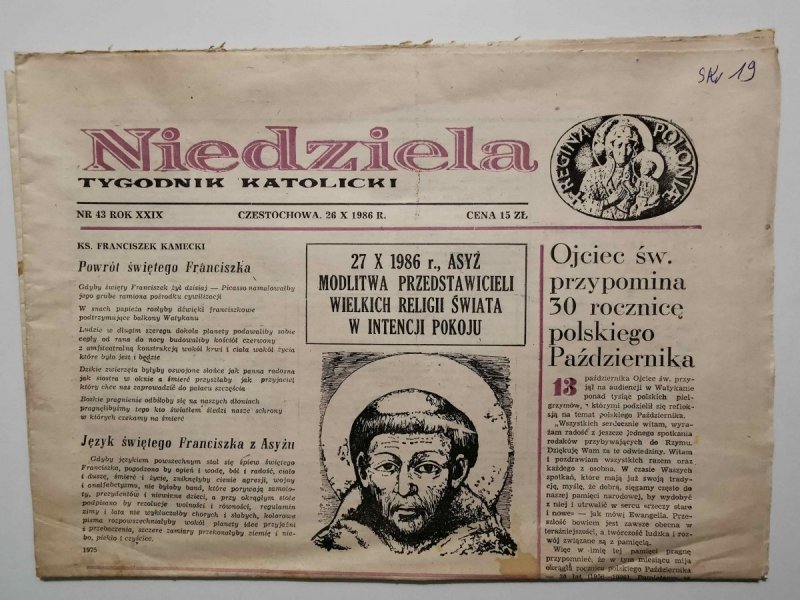 NIEDZIELA NR 43 ROK XXIX CZĘSTOCHOWA, 26 X 1986 r.